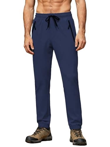 Hiking Pants Men Joggers Sweatpants Water Resistant Quick Dry Lightweight Zipper Pockets Elastic Waist Drawstring UPF 50+ Cargo Work Gym Casual Travel Dark Blue XL - Thumbnail 4