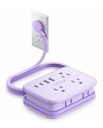 NTONPOWER Purple Travel Power Strip, 6 Outlets 4 USB Ports(2 USB C), 4ft Purple Extension Cord Wrapped Around Small Power Strip, Compact for Travel, Hotel, Cruise Approved - Image 1