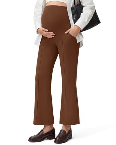 G4Free Pregnancy Pants Over Bump Work Dress Trousers Casual Maternity Flared Ankle Leggings with Pockets for Yoga(Dark Coffee,XXL,Tall) - Image 1