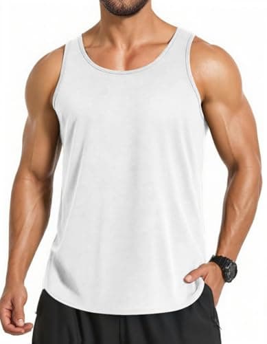 COOFANDY Men's Tank Top Cotton Moisture Wicking Muscle Shirt White Summer Sleeveless Shirts Gym Workout Tank - Image 1