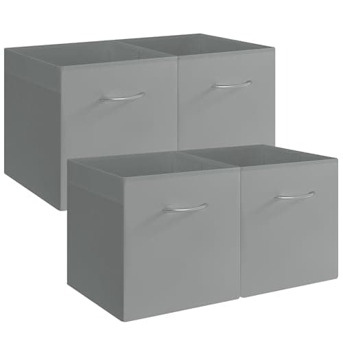 StorageWorks Gray Storage Cubes, 13x13 Storage Cube Bins with Handle, Cube Storage Organizer Bins for Shelves and Closet, Collapsible Storage Bins, 4-Pack