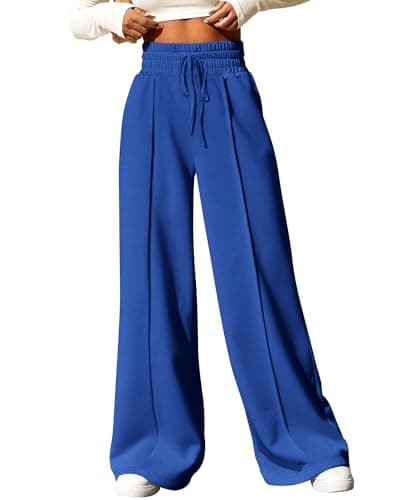BTFBM Womens Wide Leg Sweatpants Casual Loose Solid Color Pants Comfy Lounge Joggers Baggy Sweatpants Pockets(Solid Royal Blue,Large) - Image 1