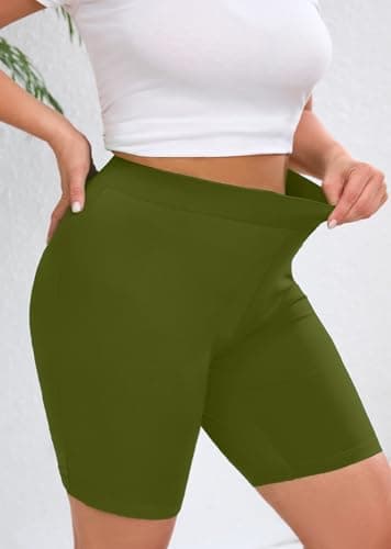 AusLook Plus Size Biker Shorts for Women 8" High Waisted Tummy Control Army Green 3X Yoga Workout Shorts Soft Stretch Gym Running Shorts - Thumbnail 4