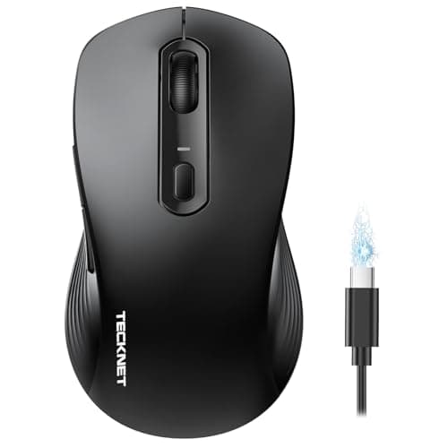 TECKNET Rechargeable Bluetooth Mouse, [ USB + BT5.0 + BT3.0 ] Wireless Mouse, Ergonomic Design, Silent Click, 6-Level 4800 DPI Wireless Mice, 3-Device Switching for Laptop, Computer, MacBook（Black） - Image 1