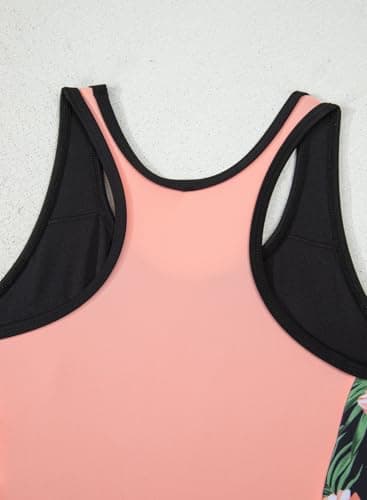 blibean Girls Rash Guard Swimsuit One Piece Flower Bathing Suits Tween Girl Floral Colorblock Swimwear Sets Kids Swim Cover Up Top Traje Baño Niñas Size 8-9 Year Old Pink - Thumbnail 6