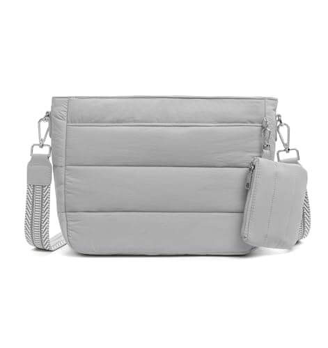 Gitus Gifts for Women Puffer Hobo Crossbody Bag Quilted Cross Body Purses Trendy Handbags with Coin Wallet Birthday Gifts for Mom Wife (Light Gray) - Image 1