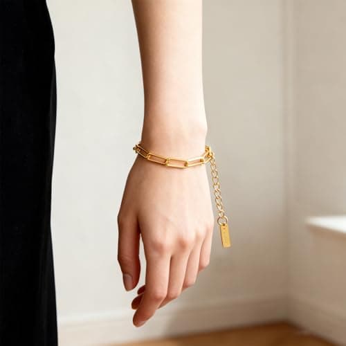 Alegend Titanium Steel (Not Rust, Resist Corruption, Easily Clean) 18K Gold Plated Oval Chain Bracelet - Stackable Trendy Accessory - Thumbnail 3