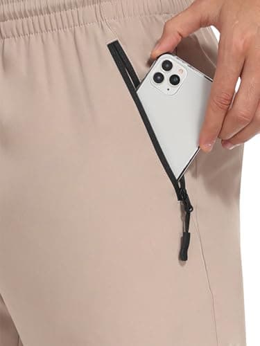 Mens Hiking Pants Sweatpants Joggers with Zipper Pockets Waterproof Quick Dry Lightweight UPF 50+ Cargo Elastic Waist Drawstring Casual Work Athletic Workout Khaki XXL - Thumbnail 5