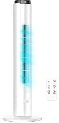 Antarctic Star 37" Tower Fan for Bedroom, 80° Oscillating Standing Floor Fan, 6 Speeds 4 Modes, 23 ft/s High Velocity, 12H Timer with Remote, Portable Cooling Fan Living Room Office, White