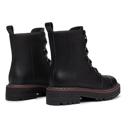 Women's Low Chunky Heel Lace-Up Platform Ankle Combat Boots Black Size 7.5 - Thumbnail 4