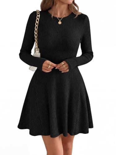 MASCOMODA Womens Fall Long Sleeve Mini Sweater Dress(Black,M) - Image 1