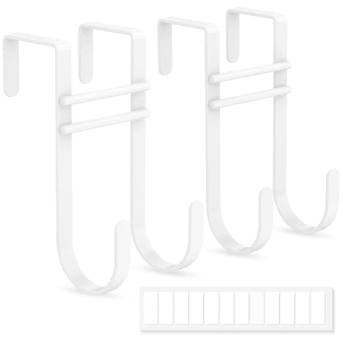 FYY Over the Door Hooks, No Assembly Required 2 PCS Double Hanger Heavy Duty Metal Towel Rack with Soft Pads, Organizer for Coat, Bag, Robe-Fits Bathroom, Closet Dorm Up to 1 1/2", 5.11" Long, White - Image 1
