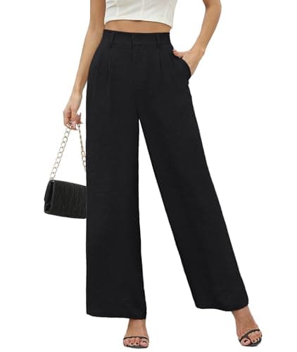 CZYINXIAN Women's Dressy Work Office Pants High Waisted-Wide Leg Casual Pants with Pockets(Black,Medium) - Image 1