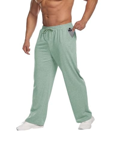 Deyeek Men's Baggy Sweatpants Open Bottom Sweat Pants for Mens Open Leg Joggers Sweatpants Lounge Fleece Pants with Pockets Green - Thumbnail 5