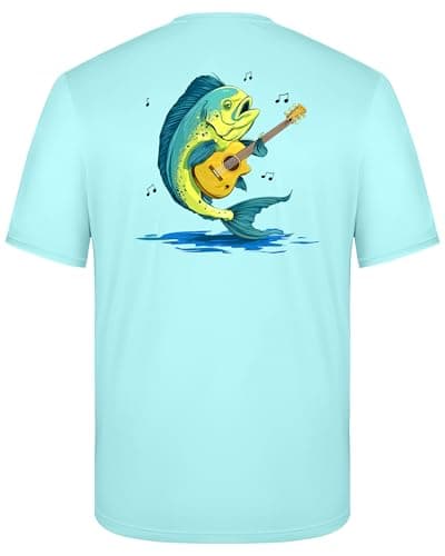 FISHEAL Men's UPF 50+ Swim Shirts, Short Sleeve Mahi Fish Graphic Fishing T-Shirt, Quick Dry Sun UV Protection SPF Beach Rash Guard - Image 1