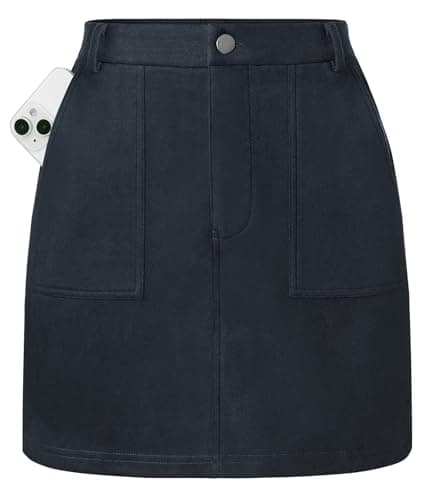 Kate Kasin Mini Skirt, High Waist Fall Skirts for Women 2026, Navy Blue Suede A Line Pencil Skirts with Pockets XL - Image 1