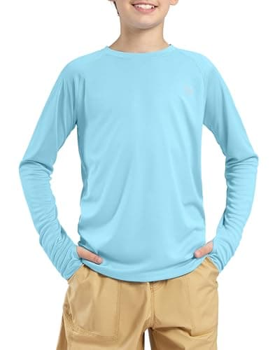 G Gradual Boy's Rash Guard UPF 50+ Sun Protection Shirt Quick Dry Long Sleeve Swim Shirts Lightweight SPF Youth Fishing Shirt(Light Blue,L) - Image 1