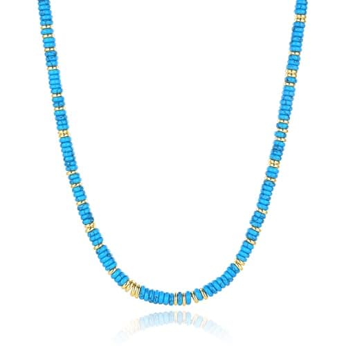 chorfla Beaded Gemstone Necklaces for Women, Bohemian Colored Choker Natural Stone Bead Decoration Summer Beach Handmade Jewelry Necklace (Dark Sapphire) - Image 1