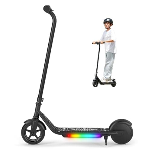 Electric Scooter for Kids, 150W Motor, Simple One-Button Control, 2 Safe Speeds (6/10 MPH), Colorful Lights, Magnetic Charging, Dual Brake System, Ideal Presents for Boys & Girls