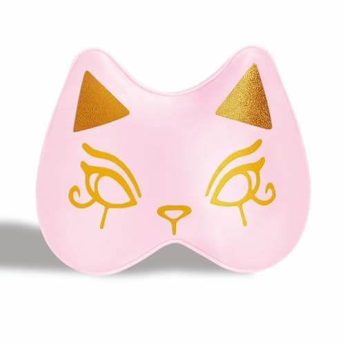 Cute Silk Sleep Mask Cat Eye mask for Sleeping Embroidered Adjustable Oversized Eye Cover Egyptian Bastet Blindfold with Gift Box（Hathor Blush-Elastic Strap） - Image 1