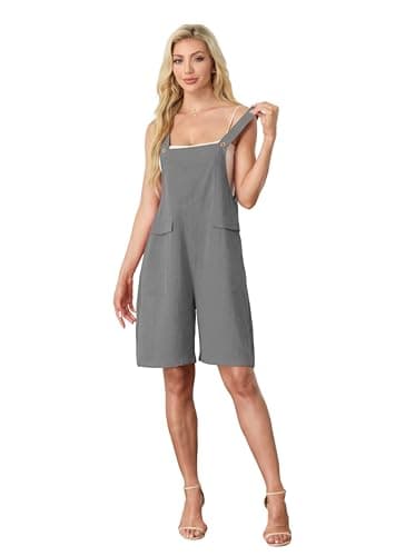 HiMONE Womens Casual Rompers For Women Sleeveless Short Jumpsuit Adjustable Overalls For Summer (Smoky Gray-S) - Thumbnail 2