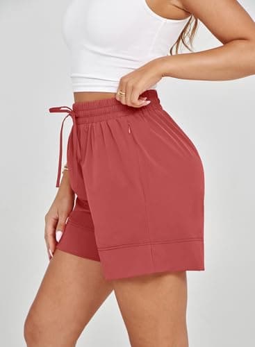 Dokotoo Athletic Shorts for Women Red Running Workout Gym Womens Shorts High Waisted Causal Summer Outfits 2026 Beach Vacation Clothes Pockets Spring Elastic Quick Dry Yoga Size Medium Hiking - Thumbnail 4