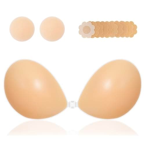 MITALOO Sticky Bra Push up Silicone Adhesive Bra Invisible Reusable Viscous Strapless Backless for Dress Women Nude - Image 1