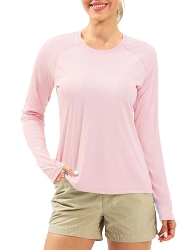 Women's UPF 50+ Sun Shirts Long Sleeve UV Protection Rash Guard Lightweight Quick Dry Workout Hiking Tops for Women Pink - Image 1