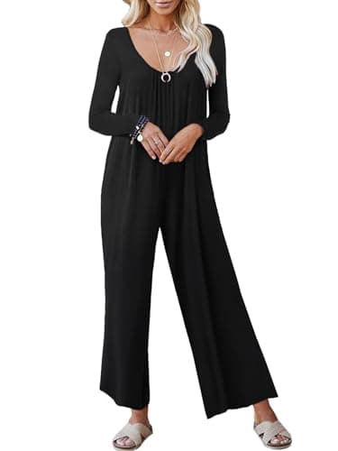 STOLKISS Women Plus Size Jumpsuits One Piece Loose Stretchy Long Sleeve Jumpsuit Fall Wide Leg Long Pant Rompers with Pockets - Thumbnail 2