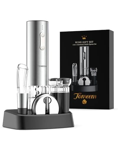 TOMEEM Electric Wine Opener Set - Rechargeable Wine Bottle Opener with Vacuum Stoppers,Wine Pourer, Foil Cutter,and Storage Stand - Ideal Wine Accessories & Wine Gift Set for Wine Lovers - Image 1