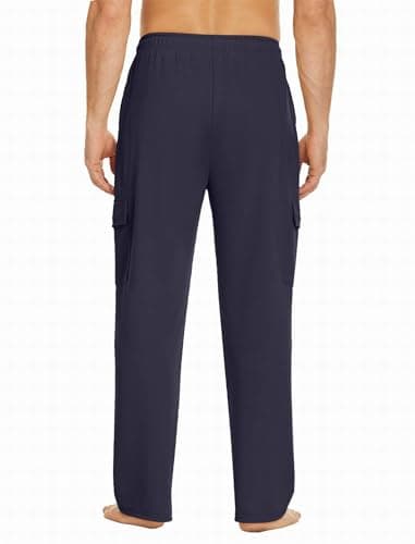 Deyeek Mens Sweat Pants Cargo Sweats for Men Baggy Cargo Sweatpants Open Bottom Gym Joggers Men's Athletic Pants with Pockets Navy Blue - Thumbnail 2