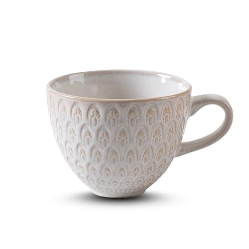 16 oz Ceramic Coffee Mug, Embossed Stoneware Cup with Handle, Reactive Glaze Coffee Mug for Tea, Latte, Hot Chocolate, Microwave & Dishwasher Safe, Aesthetic Coffee Cup for Home Office, 1 Pack - Image 1