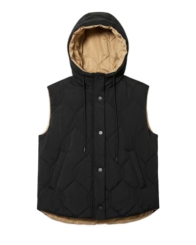 OctMoon Women’s Vest Hooded Puffer Jacket – Lightweight Vests for Women Zip Up Sleeveless Coat, Warm Vest for Women with Pockets – Winter Vests for Women & Fall Fashion-Black - Image 1