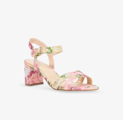 RUSAUISE Pink Floral Heels for Women Round Open Toe Chunky Block Heel Ankle Strap Heeled Sandals Summer Dressy Party Shoes Heels Size 7 - Thumbnail 6