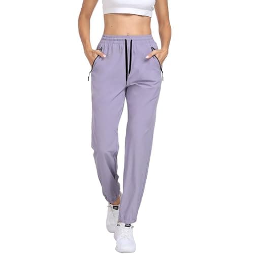 Womens Hiking Pants Waterproof Lightweight Quick Dry Sweatpants Joggers Elastic Waist Drawstring UPF 50+ Cargo Work Casual Athletic Lounge Jogging Purple S - Thumbnail 2