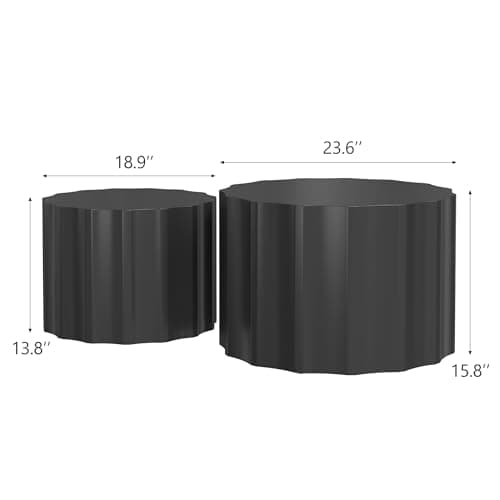 Furnivado Nesting Coffee Table Set of 2, Modern Round Coffee Table with Non-Slip Feet, Wooden Circle Accent Tables for Small Spaces, Side End Table for Living Room, Bedroom, Balcony, Office, Black - Thumbnail 2