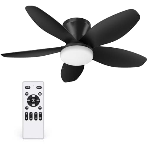 Orabriz 35 Inch Ceiling Fan with Lights and Remote Control, Quiet Modern Low Profile Fan Light with 6 Speeds, Dimmable LED, Reversible Blades for Bedroom Living Room Indoor/Outdoor, Black