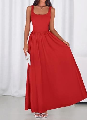 BTFBM Summer Dresses for Women 2026 Maxi Casual Square Neck Flowy Long Sundress Spring Wedding Guest Cocktail Dress(Red, XX-Large) - Thumbnail 2