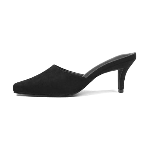 CELNEPHO Black Kitten Heels Mules for Women Closed Square Toe Slip On Suede Low Heels Backless Summer Pumps Dress Shoes for Office - Image 1
