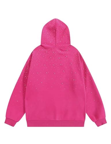 Aelfric Eden Rhinestone Hoodies Men Women Diamond Hooded Sweatshirt Fashion Luxury Casual Streetwear Unisex Hoodie Pullover Hot Pink XS - Thumbnail 2