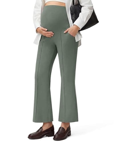 G4Free Maternity Pants for Work High Rise Over Bump Bootcut Yoga Casual Pregnancy Leggings with Pockets(Gray Sage,M,Regular) - Image 1