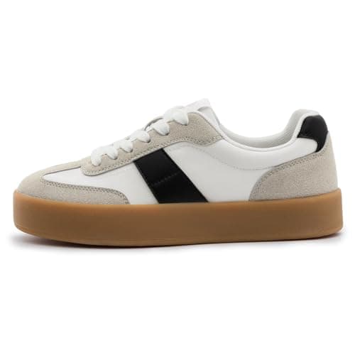 Rihero Platform Sneakers for Women Comfortable Tennis Walking Shoes Summer Retro Fashion Sneakers White Black Size 9 - Thumbnail 3