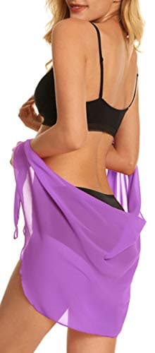 Swimsuit Coverups for Women Sarong Beach Bikini Wrap Sheer Short Skirt Chiffon Scarf for Swimwear (Light Purple,XL) - Thumbnail 3