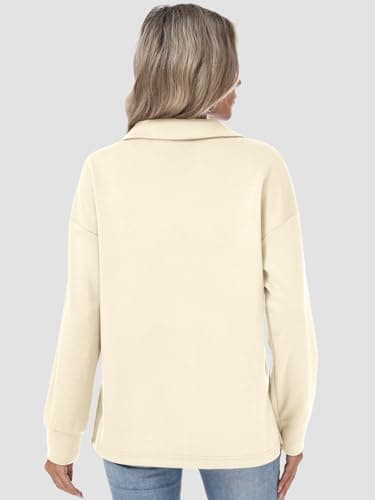 Lallabai Womens Sweatshirts Airlayer Tunic Tops Long Sleeve Hoodies V Neck Loose Pullover Sweaters 2026 Fall Fashion Outfits Apricot - Thumbnail 5