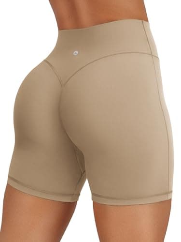 AFFOLE Womens High Waist Workout Shorts 6 Inches Breathable Elastic Booty Lounge Running Yoga Pants Khaki - Image 1