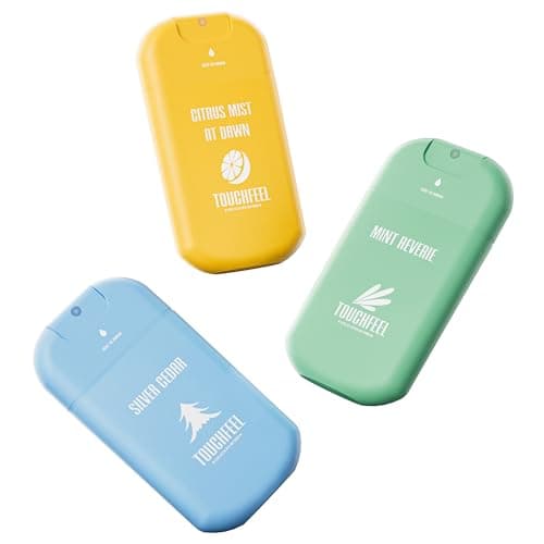 TOUCHFEEL Spray Hand Sanitizer Travel Size Scented 3-Pack - Refillable Hydrating Hand Sanitizers Portable Design Travel Essentials (Mint Reverie, Silver Cedar, Citrus mist at dawn) 0.93Fl Oz Each