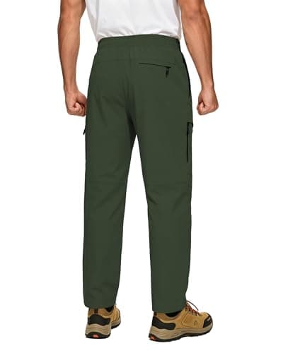 Mens Cargo Hiking Pants 5 Pockets Waterproof Lightweight Quick Dry Work Tactical Pants UPF 50+ Elastic Waist Drawstring Athletic Fishing Outdoor Travel Army Green M - Thumbnail 4