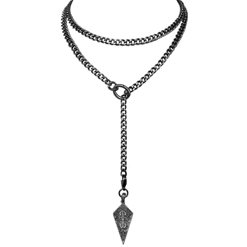 EverGlimp Knight's Shield Slip Chain Choker with Diamond Relief Pendant, Adjustable Long Y-Lariat Necklace for Women in Black PVD Stainless Steel, 39'' - Image 1