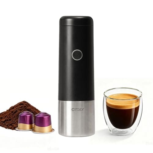 CITALY Portable Espresso Machine, Self-Heating Travel Coffee Maker with Double-Walled SUS316 Cup,20 Bar Patented Hydraulic System,PD 3.0 Fast Charge,Cold Brew Mode,for Ground Coffee&NS Capsules,Black