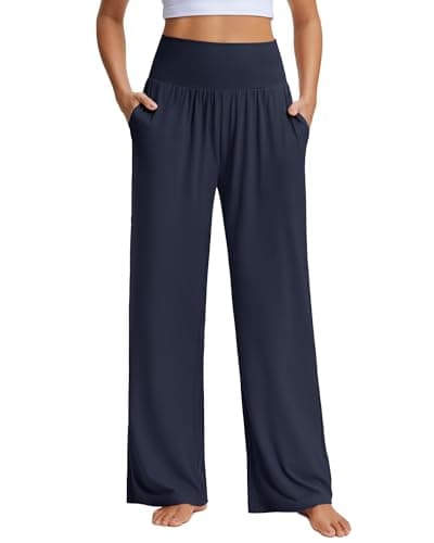 Stelle Wide Leg Palazzo Pants for Women Casual Loose High Waisted Lounge Pajama Pants with Pockets 26/28/30 Inseam Blue - Image 1